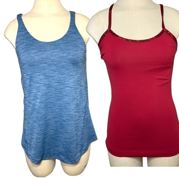 Lululemon Tank Top Lot Of 2 Sz 4 Blue Red Built In Bra Racerback Camisole Sport - Picture 1 of 16